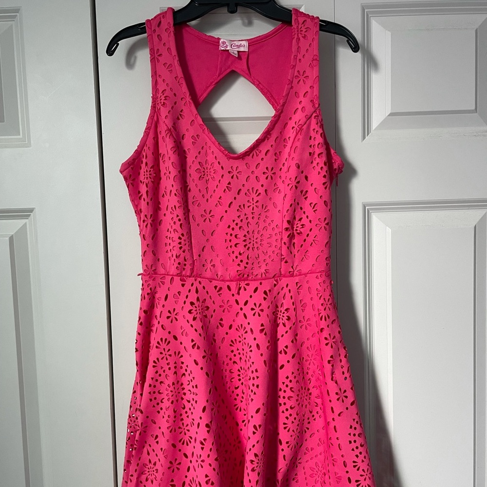 Pink flowery cut out dress.